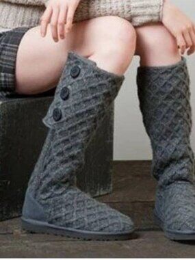 UGG Lattice Cardy Gray Knit Tall Boots Women's Size 9